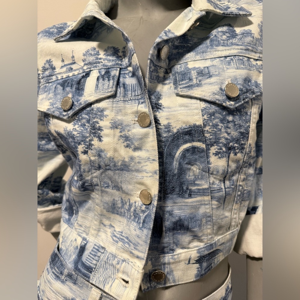 Alice + Olivia Scenic Blue and White Jean Jacket - Picture 3 of 6